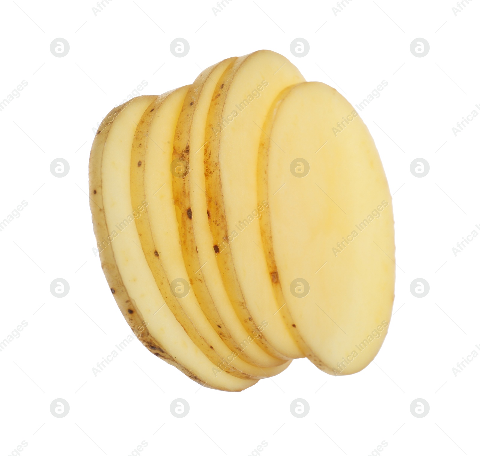 Photo of Slices of raw potato isolated on white