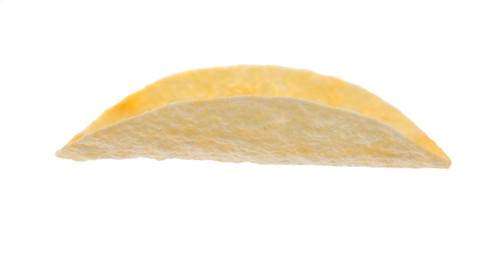 Photo of One tasty potato chip isolated on white