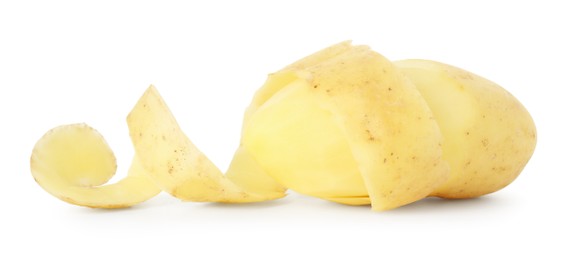 Photo of One young potato with peel isolated on white