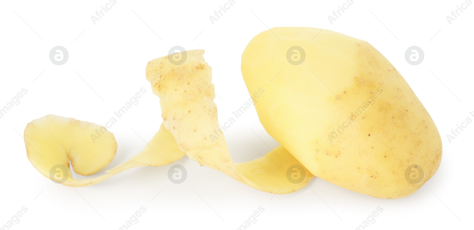 Photo of One fresh young potato with peel isolated on white, top view