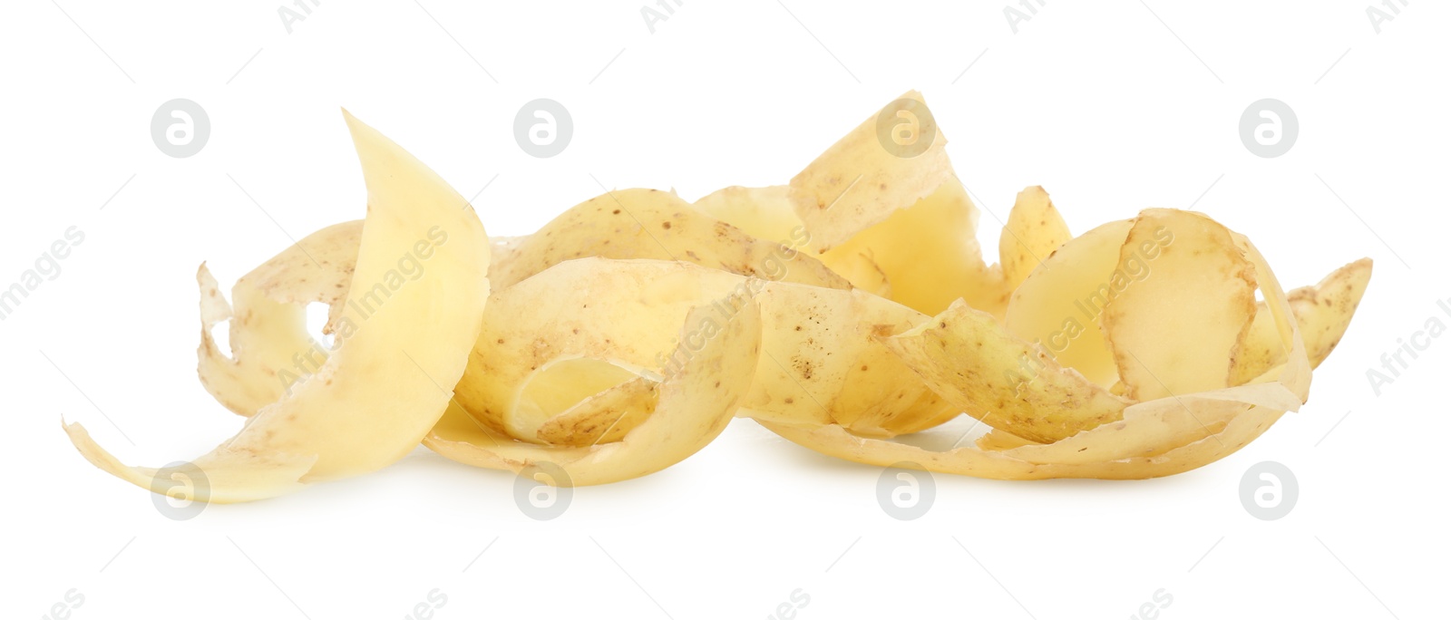 Photo of Peels of fresh young potato isolated on white