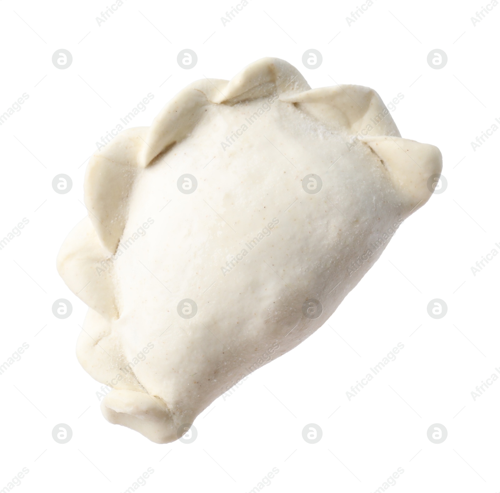 Photo of One raw dumpling (varenyk) isolated on white