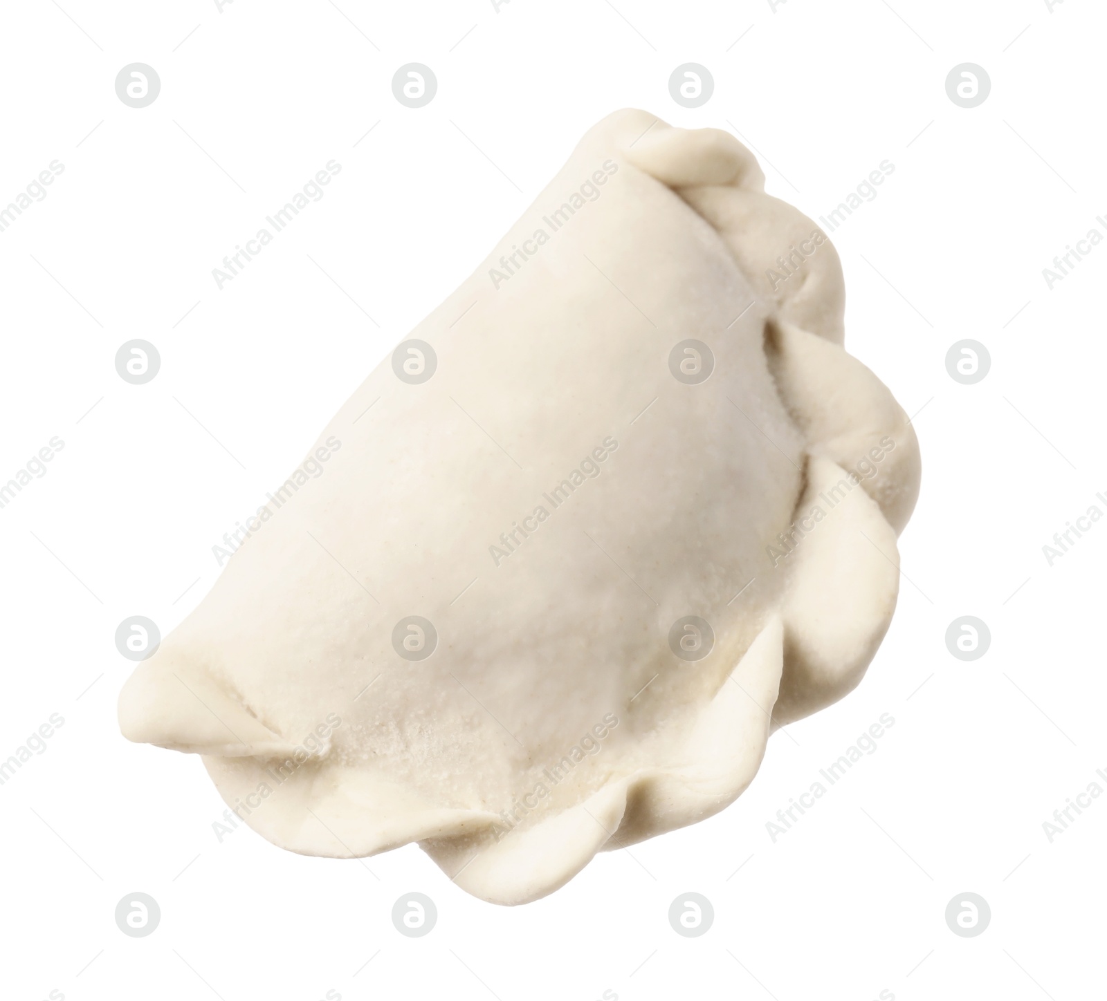 Photo of One raw dumpling (varenyk) isolated on white