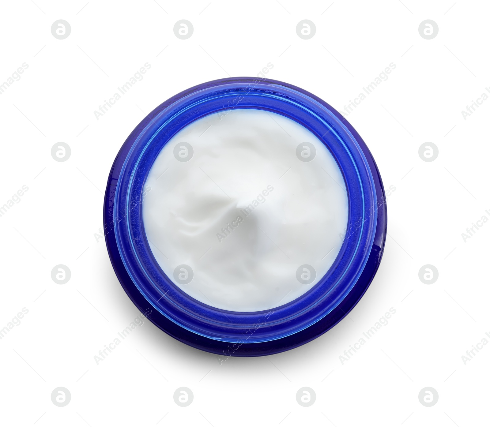 Photo of Jar of facial cream isolated on white, top view