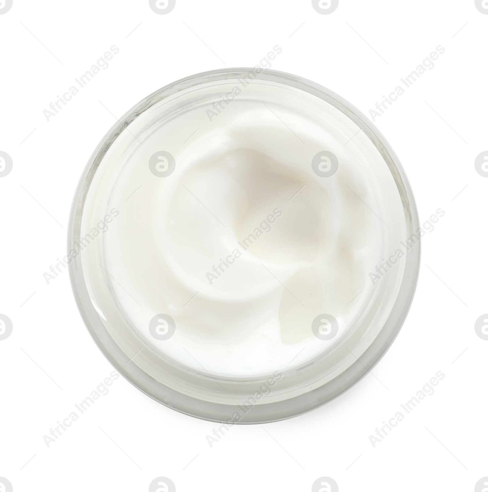 Photo of Face cream in jar isolated on white, top view