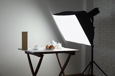 Photo of Shooting food in photo studio with professional lighting equipment