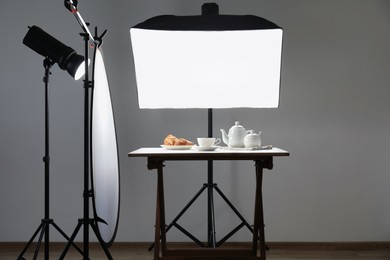 Photo of Shooting food in photo studio with professional lighting equipment