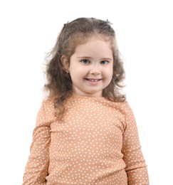 Portrait of smiling girl on white background. Adorable child