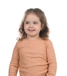 Portrait of smiling girl on white background. Adorable child