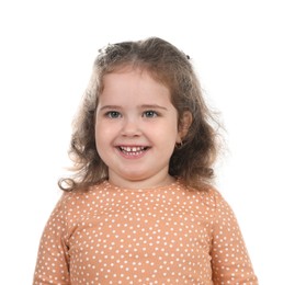 Portrait of smiling girl on white background. Adorable child