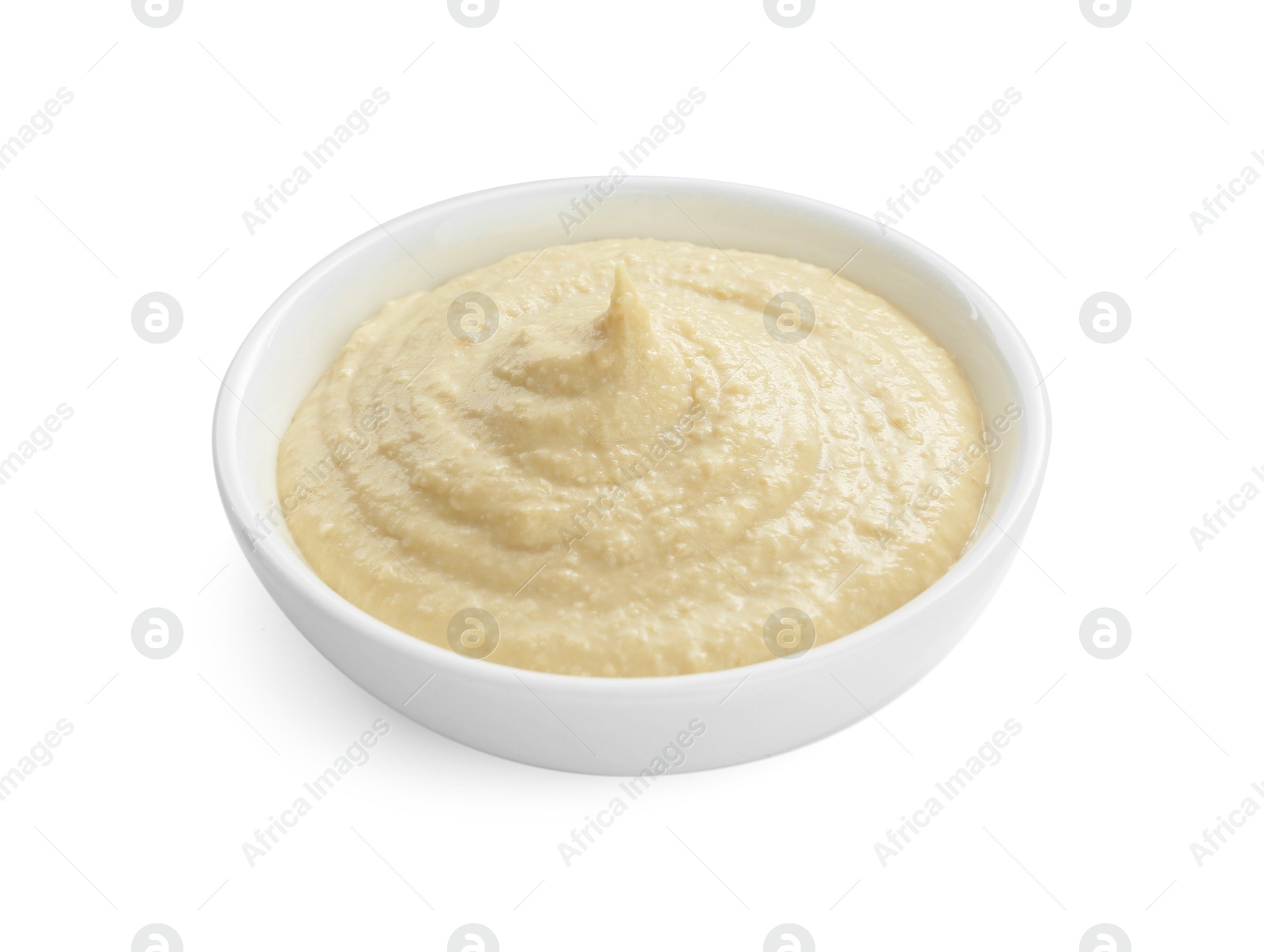 Photo of Delicious hummus in bowl isolated on white