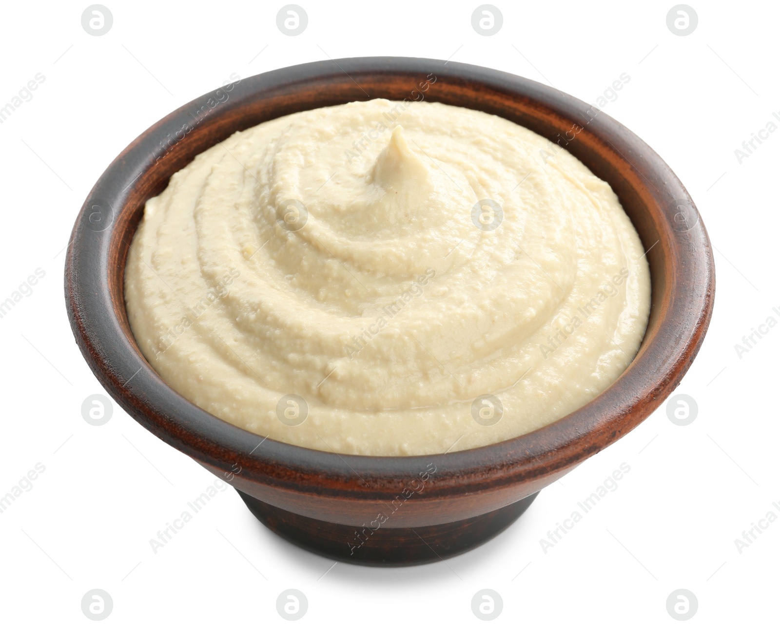 Photo of Delicious hummus in bowl isolated on white