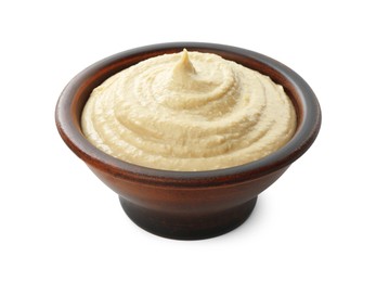 Photo of Delicious hummus in bowl isolated on white