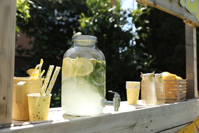 Photo of Lemonade stand with refreshing drink in park