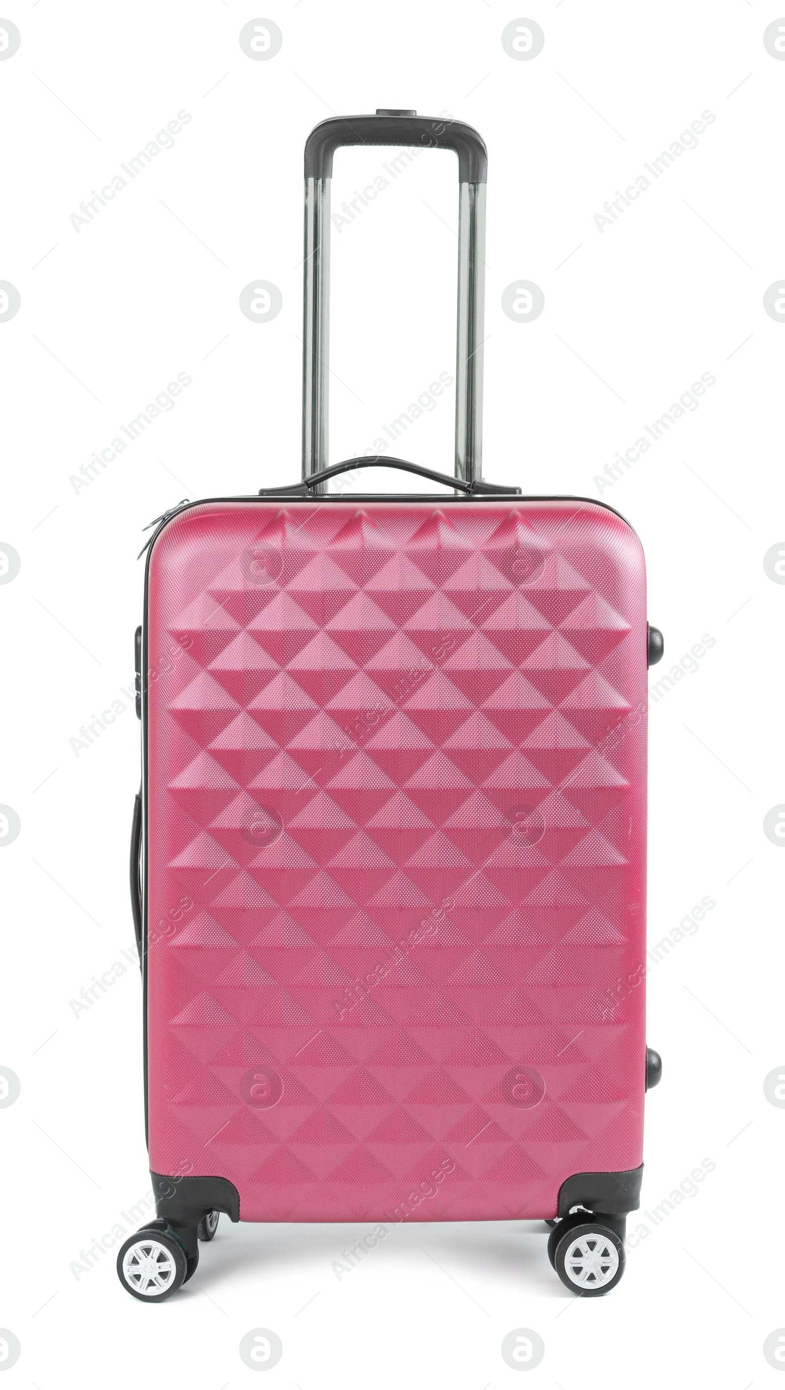 Image of One closed red suitcase isolated on white