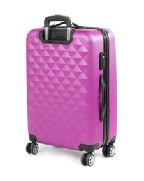 Image of One closed magenta suitcase isolated on white