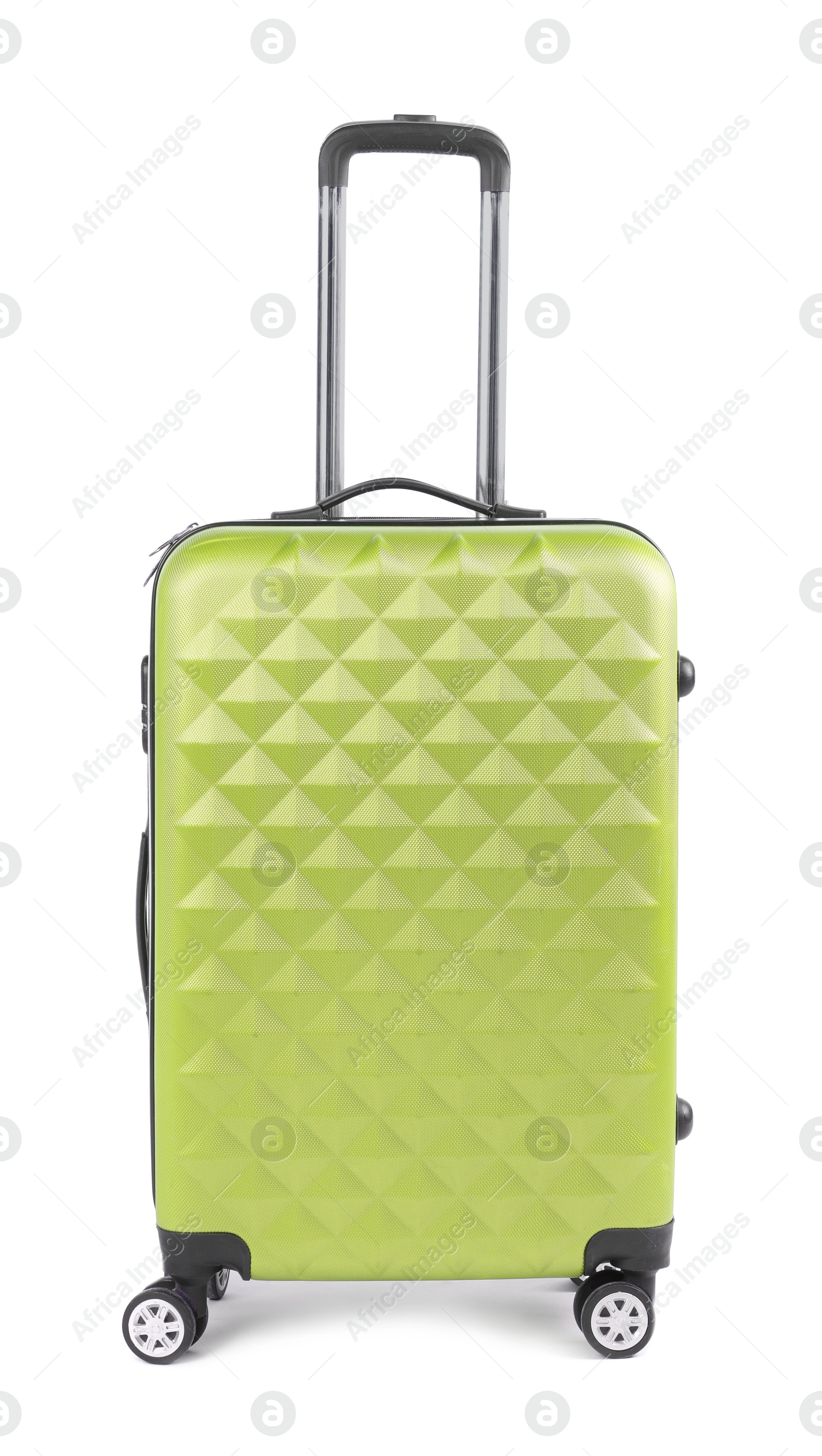 Image of One yellowish green suitcase isolated on white