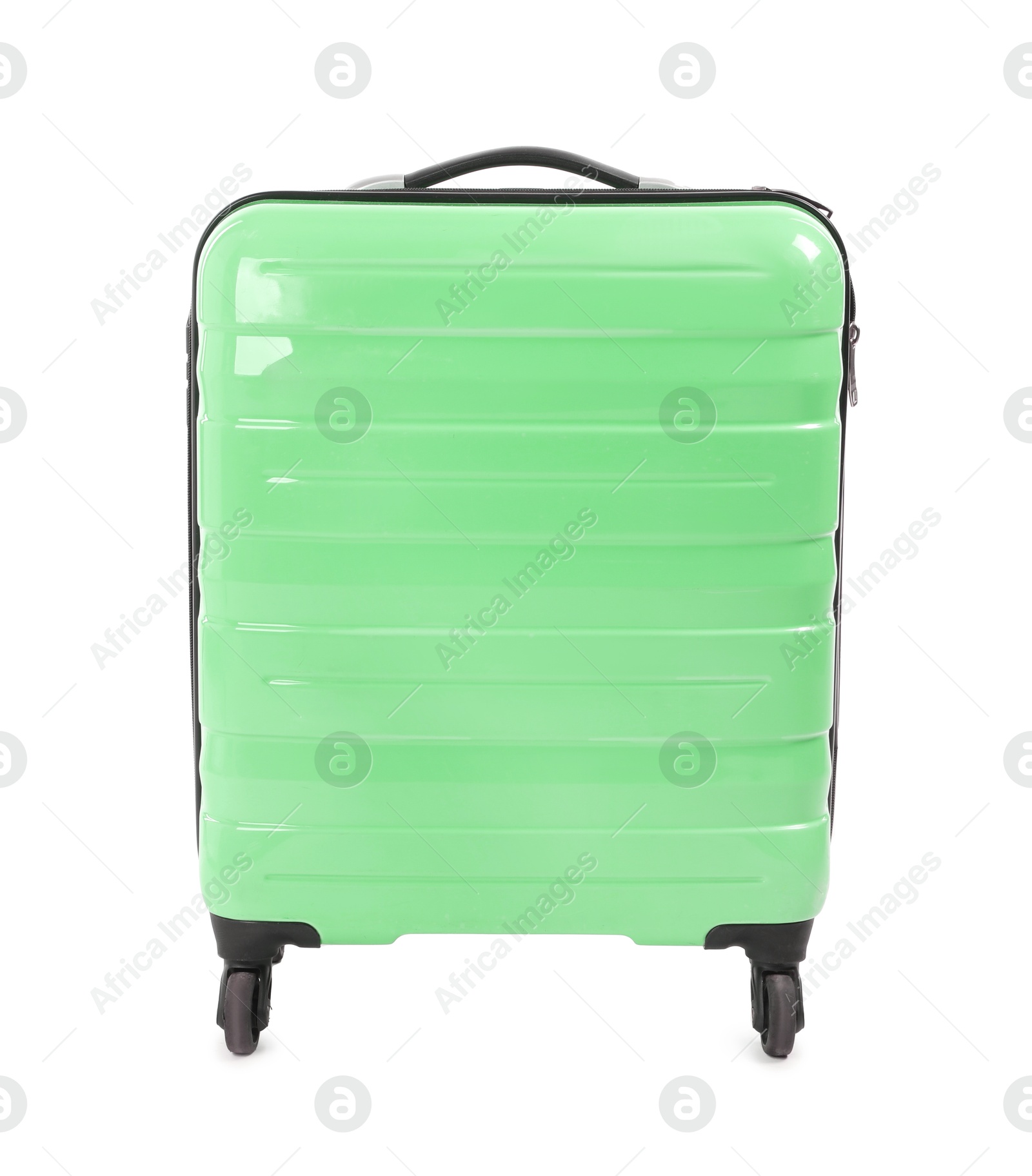 Image of One light green suitcase isolated on white