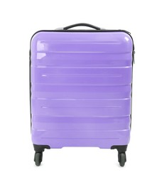 Image of One closed violet suitcase isolated on white