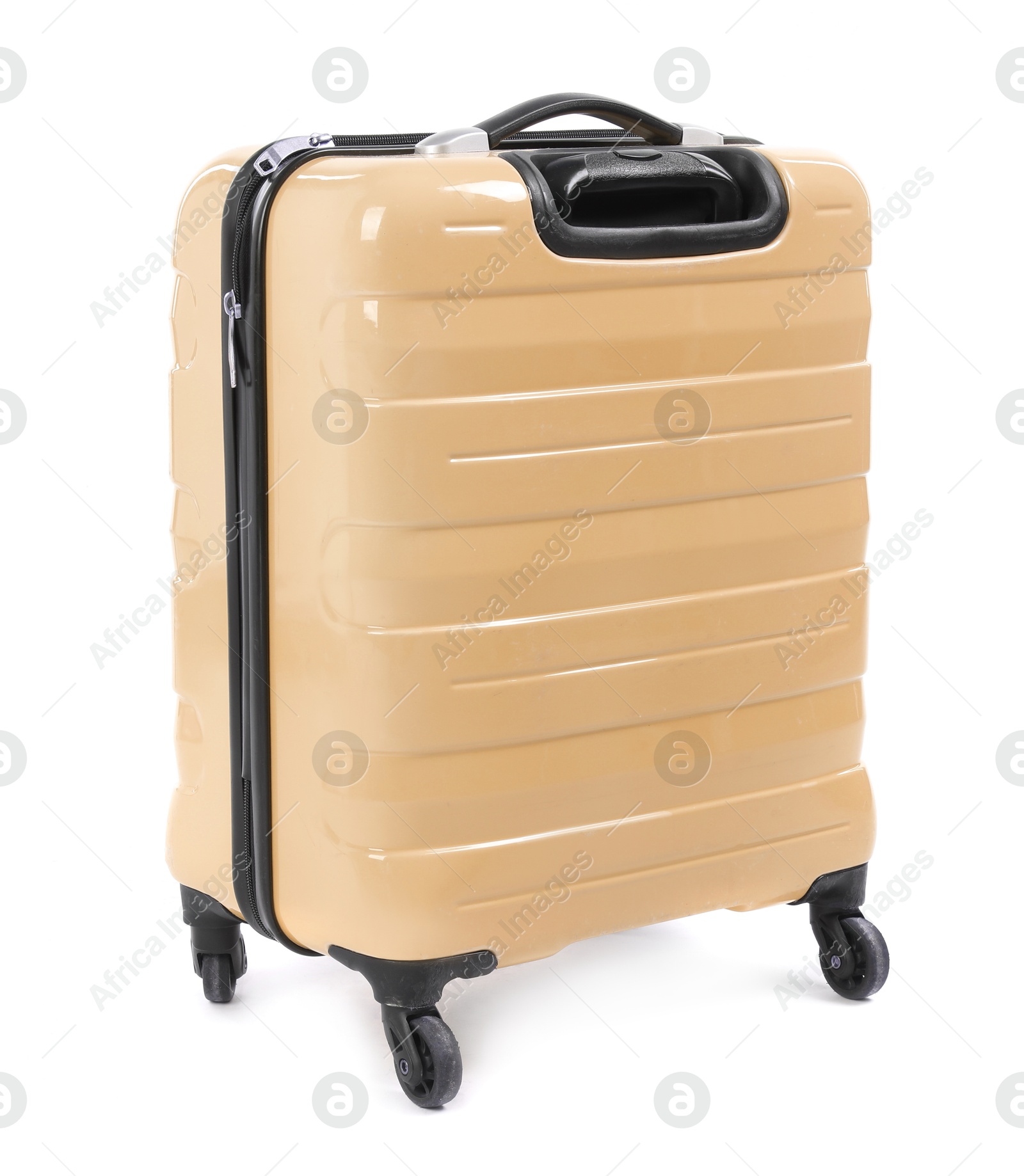 Image of One closed orange suitcase isolated on white