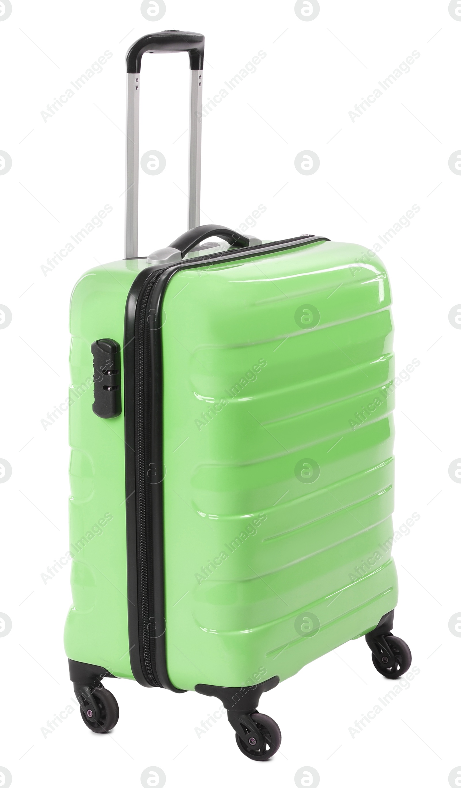 Image of One light green suitcase isolated on white