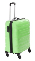 Image of One light green suitcase isolated on white