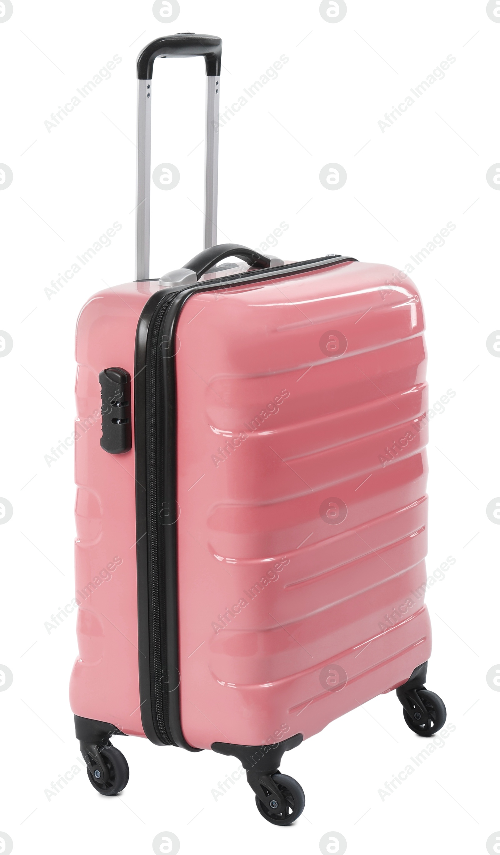 Image of One closed red suitcase isolated on white