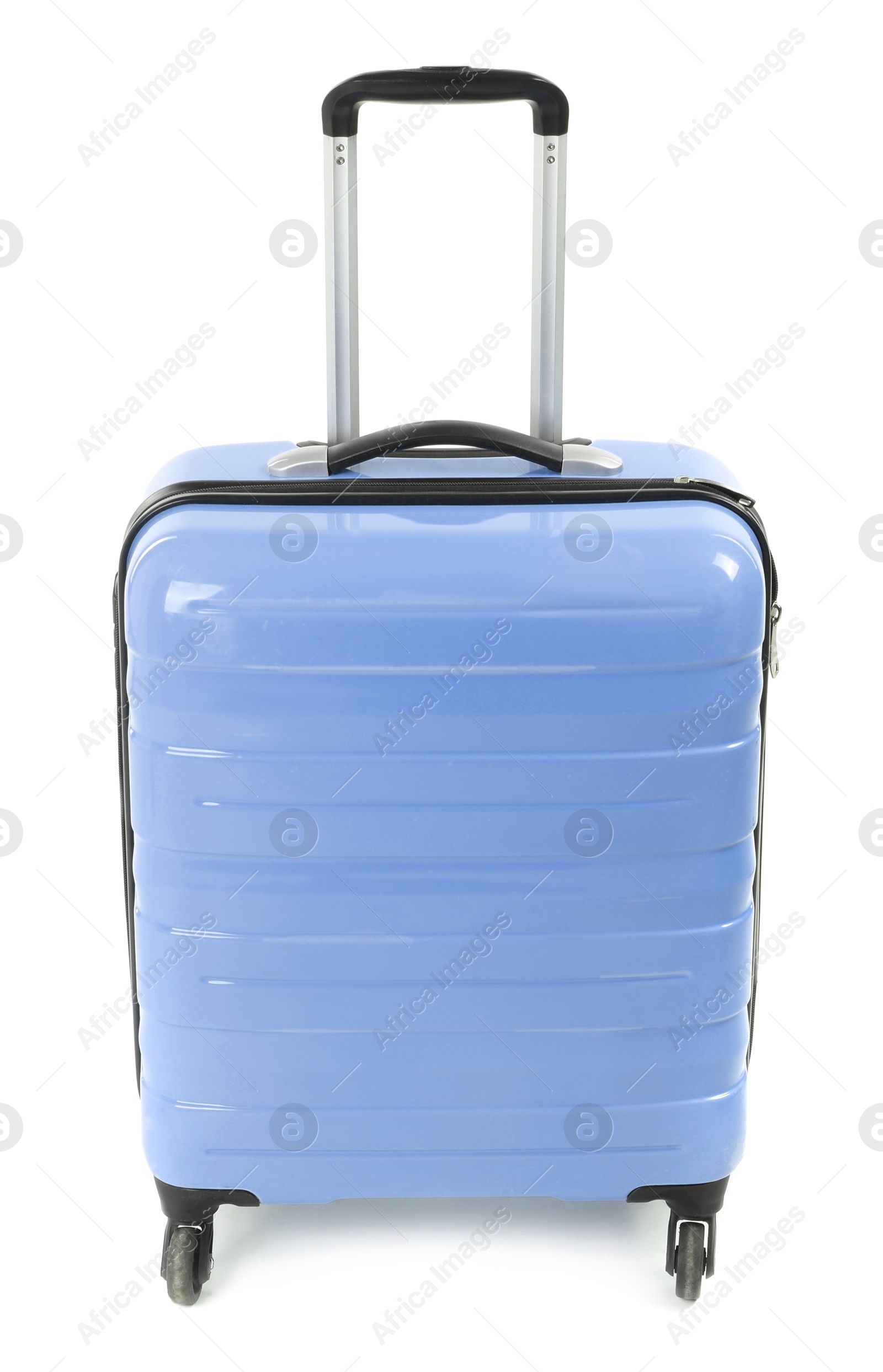 Image of One light blue suitcase isolated on white