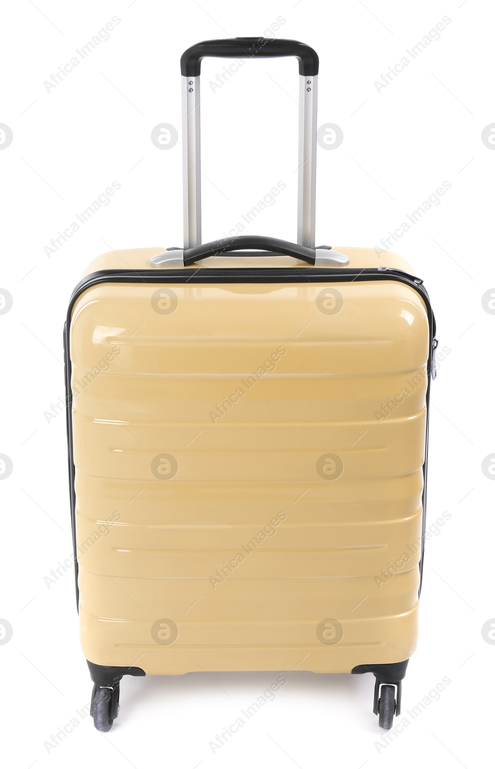 Image of One closed orange suitcase isolated on white