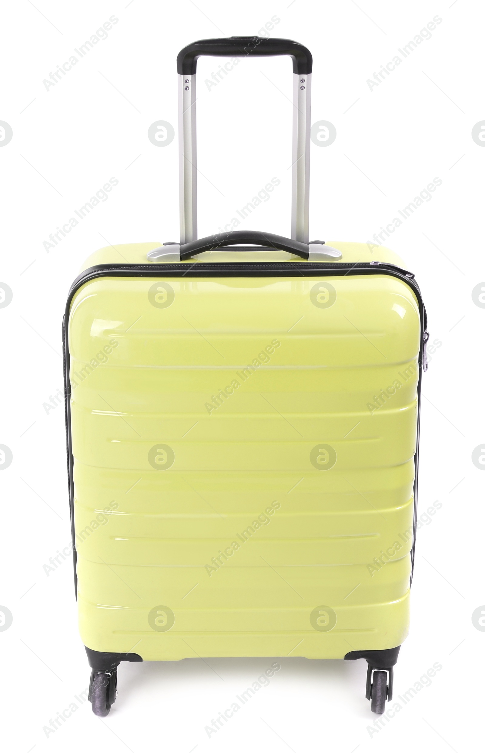 Image of One closed yellow suitcase isolated on white