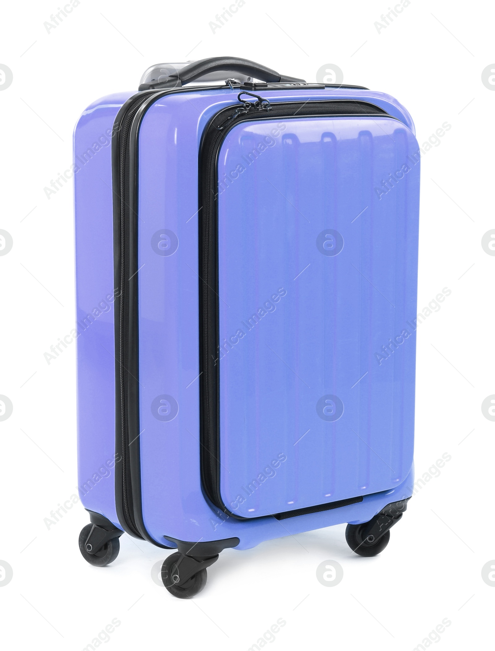 Image of One violet blue suitcase isolated on white