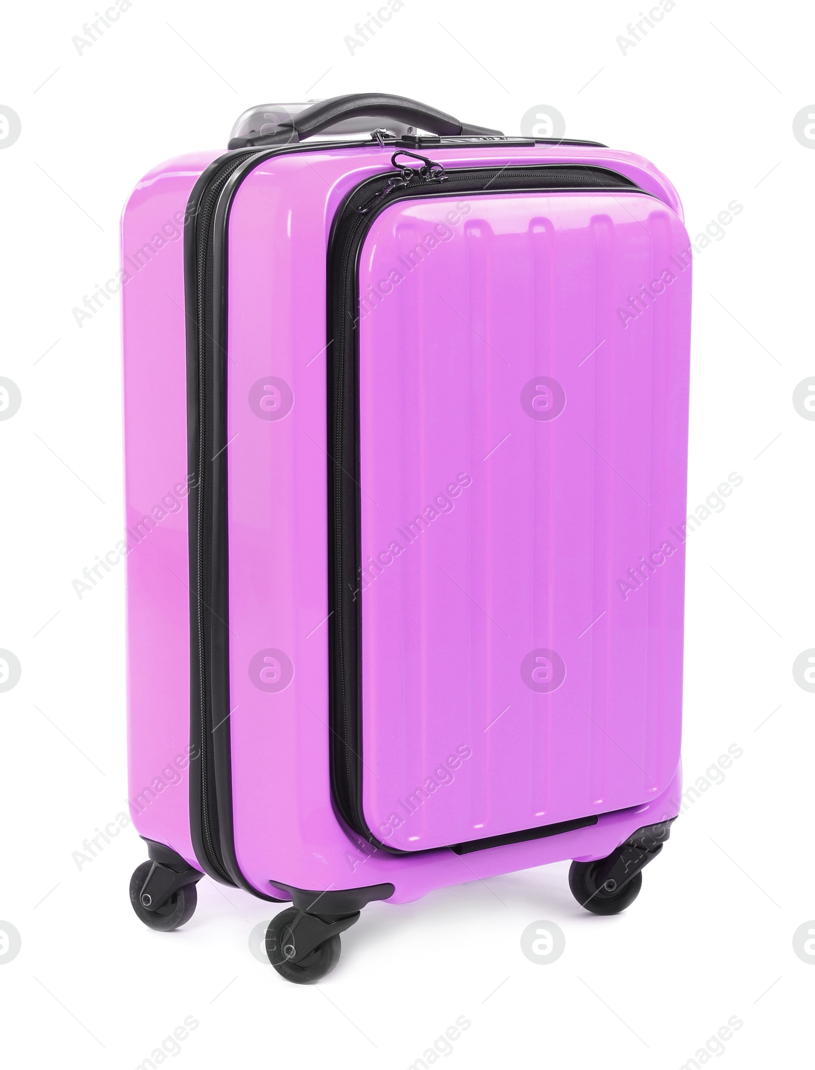 Image of One closed violet suitcase isolated on white