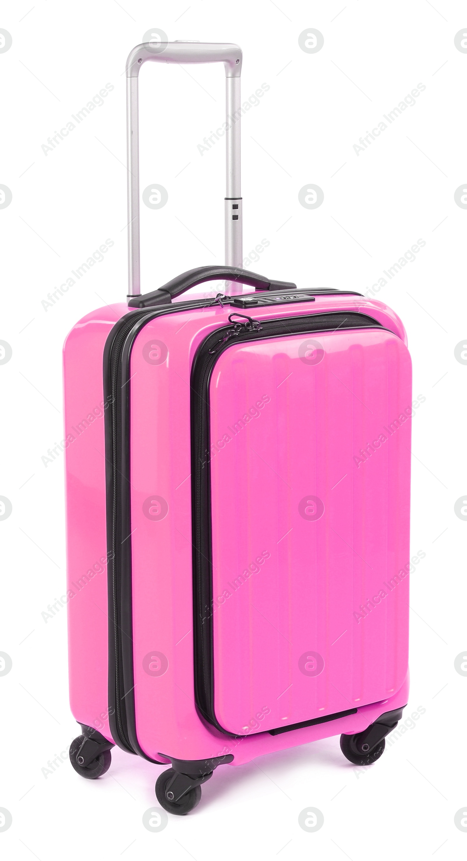 Image of One closed pink suitcase isolated on white