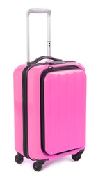 Image of One closed pink suitcase isolated on white