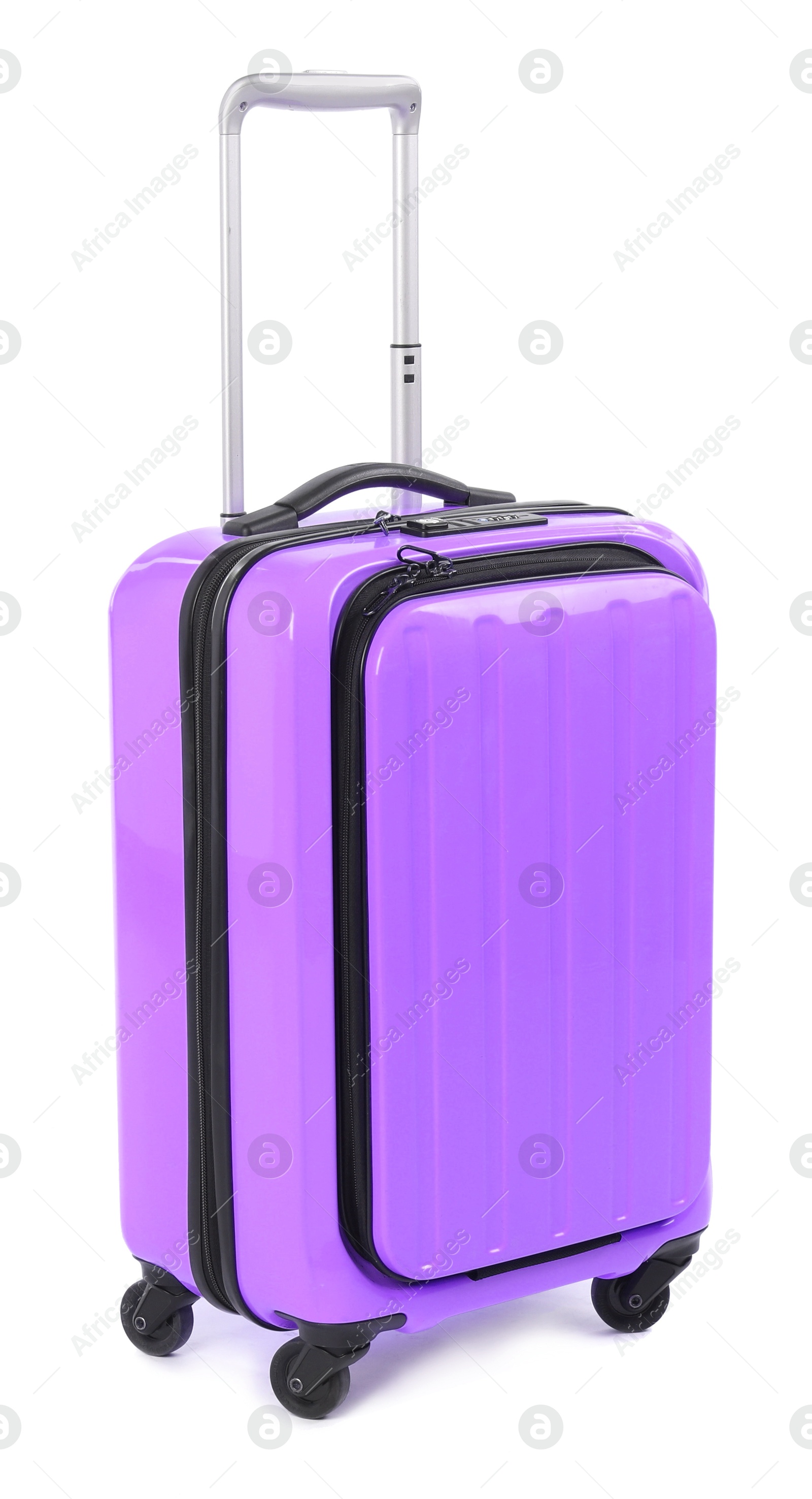 Image of One closed violet suitcase isolated on white