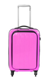 Image of One closed magenta suitcase isolated on white