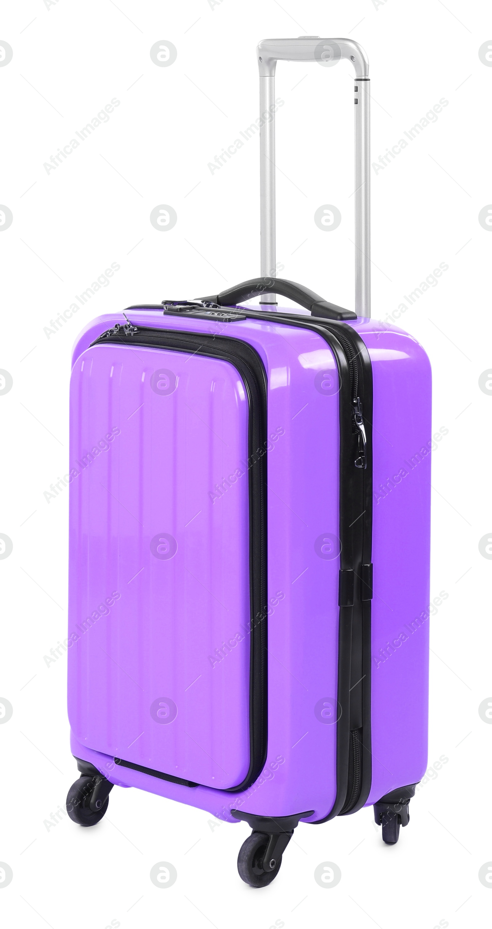 Image of One closed violet suitcase isolated on white