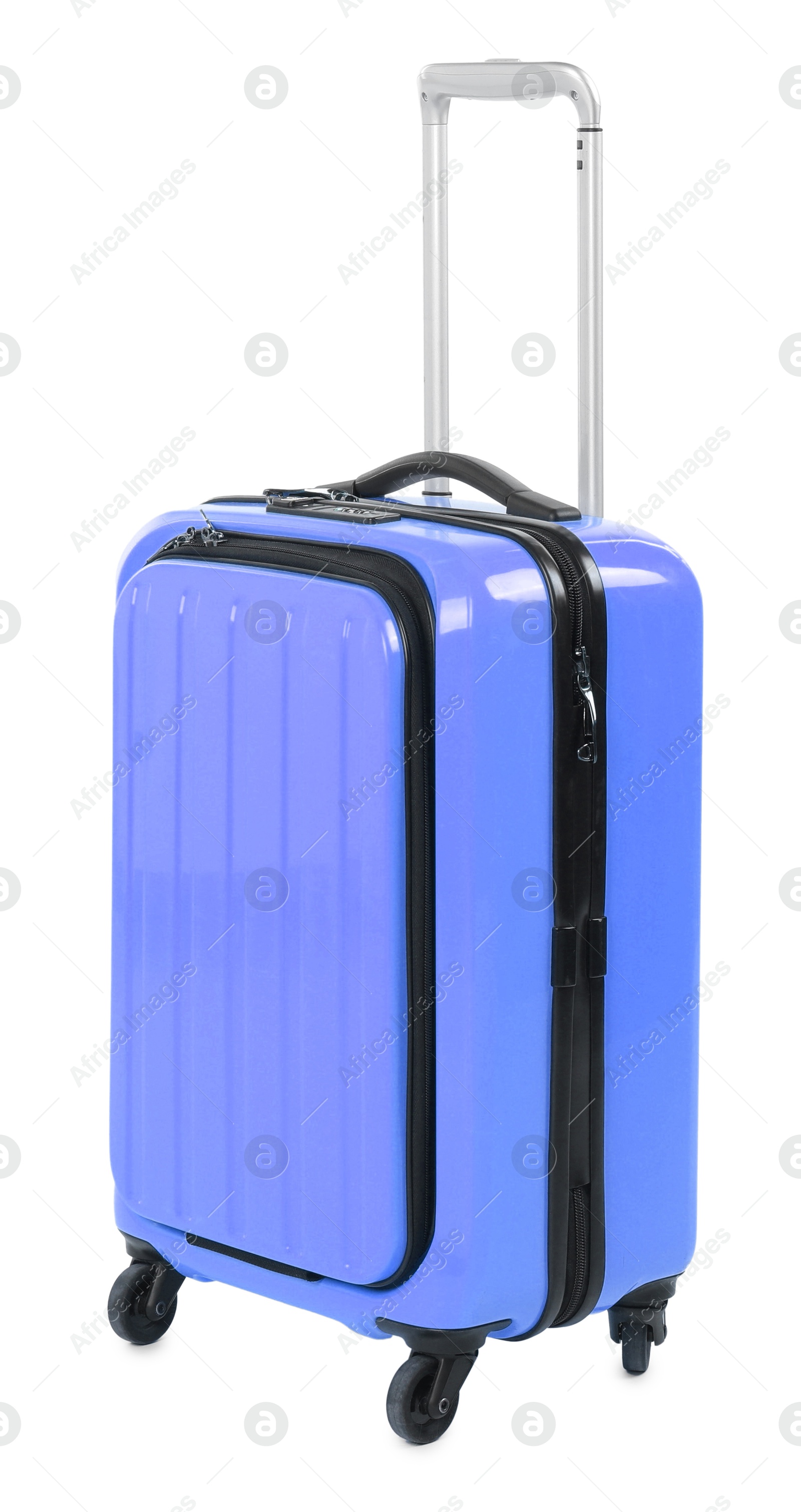 Image of One violet blue suitcase isolated on white