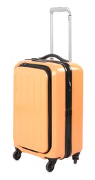 Image of One closed orange suitcase isolated on white