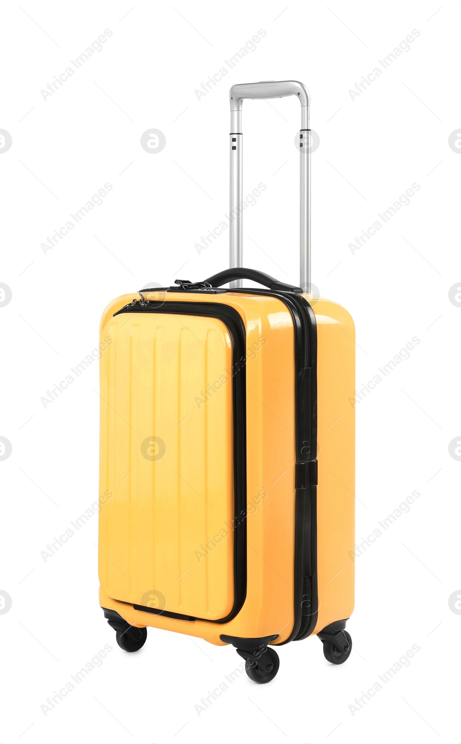 Image of One closed orange suitcase isolated on white