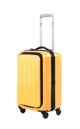 Image of One closed orange suitcase isolated on white