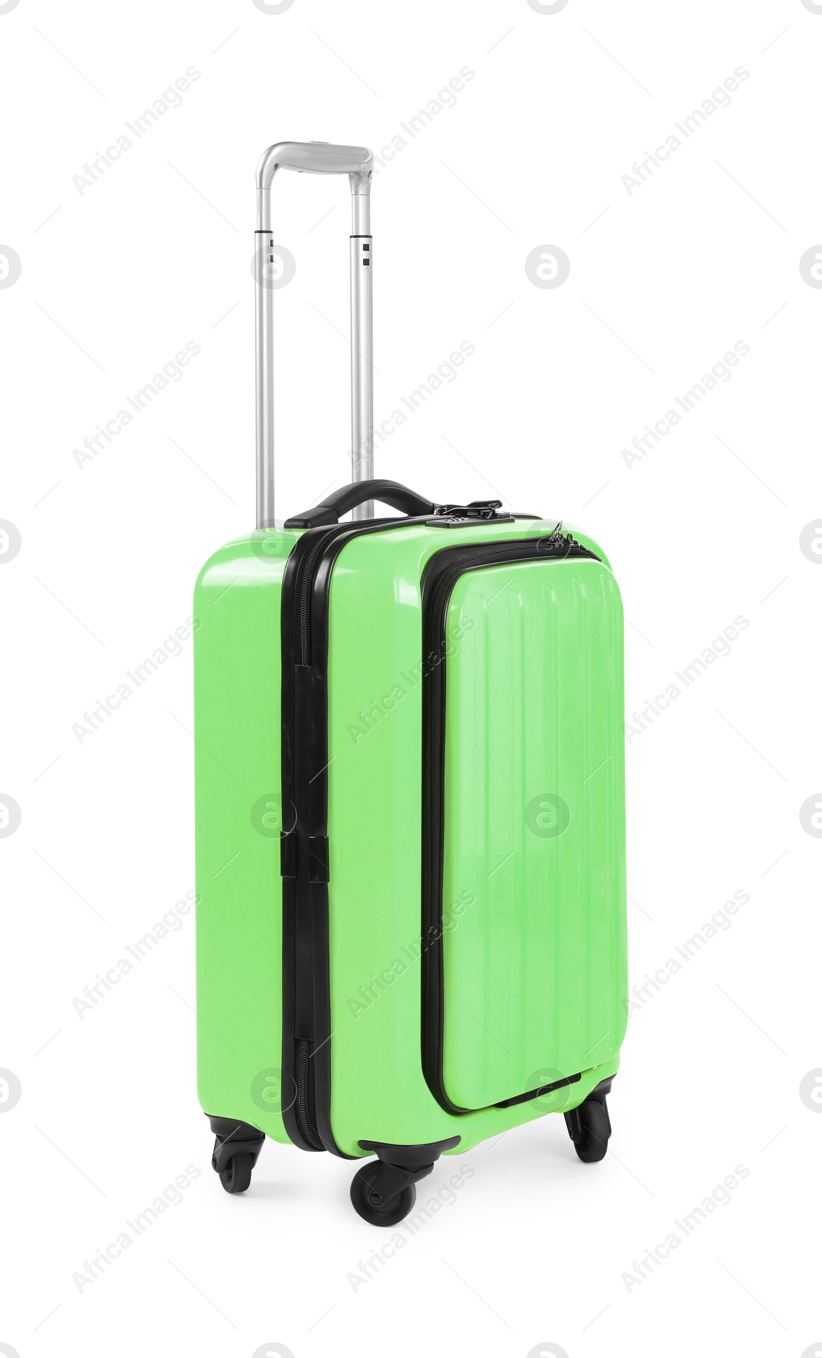 Image of One light green suitcase isolated on white