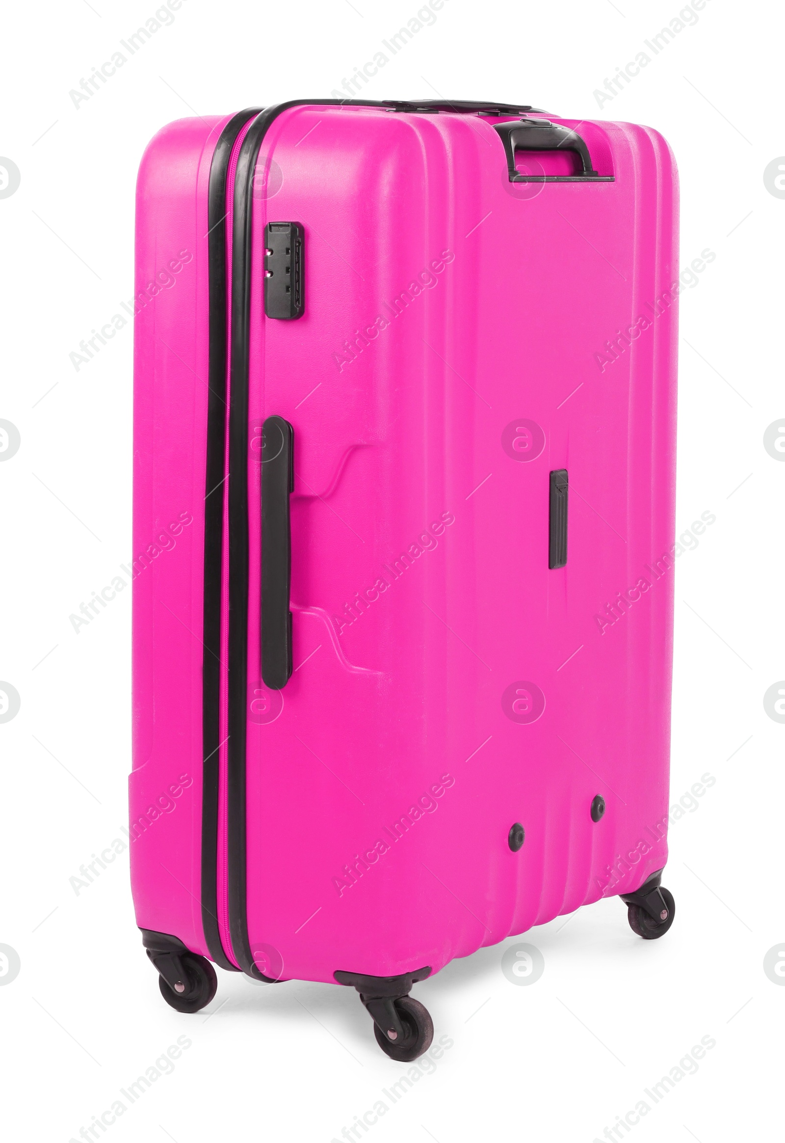 Image of One hot pink suitcase isolated on white