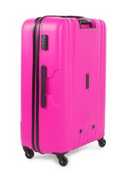 Image of One hot pink suitcase isolated on white