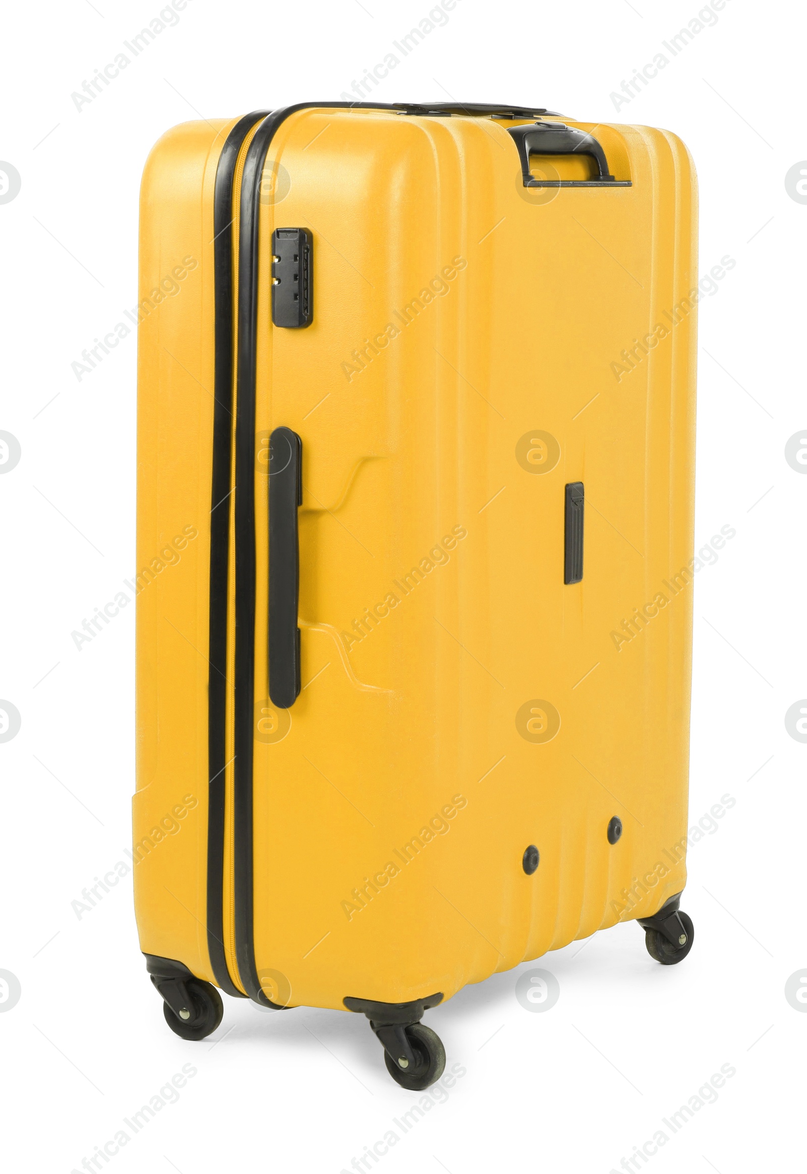 Image of One closed orange suitcase isolated on white