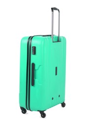 Image of One closed turquoise suitcase isolated on white