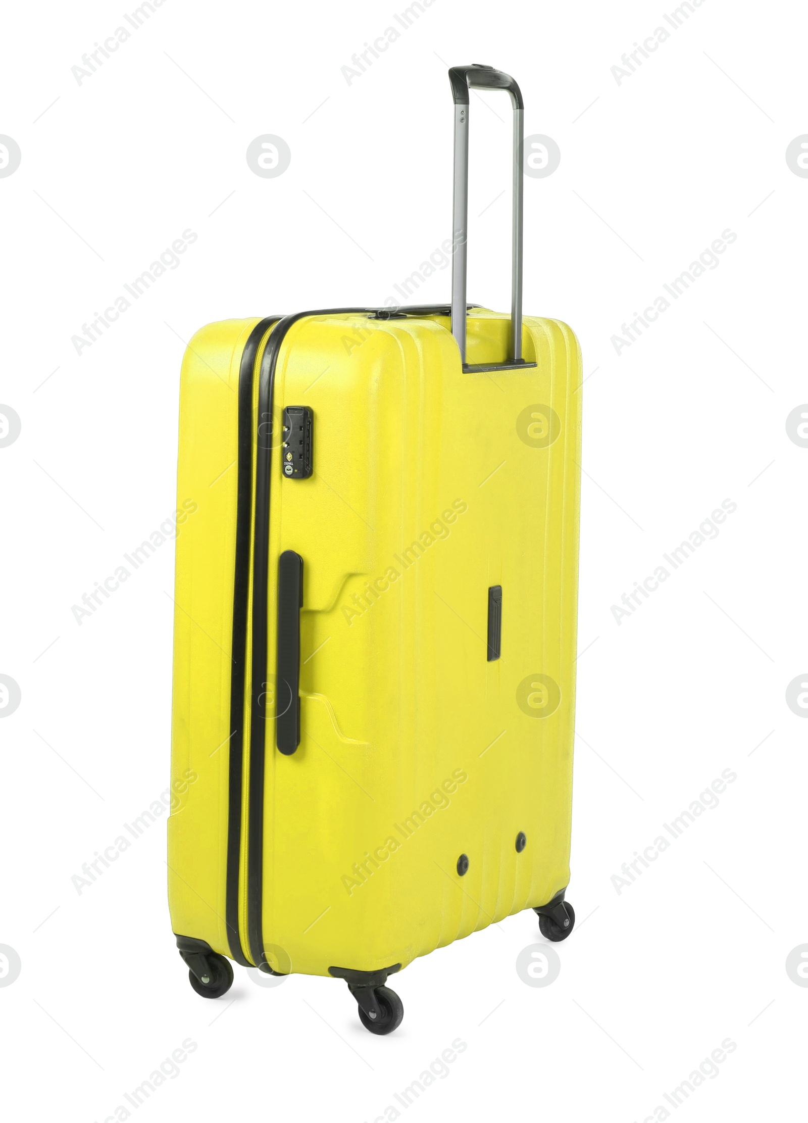 Image of One closed yellow suitcase isolated on white