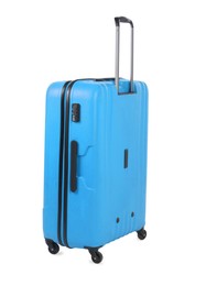 Image of One light blue suitcase isolated on white