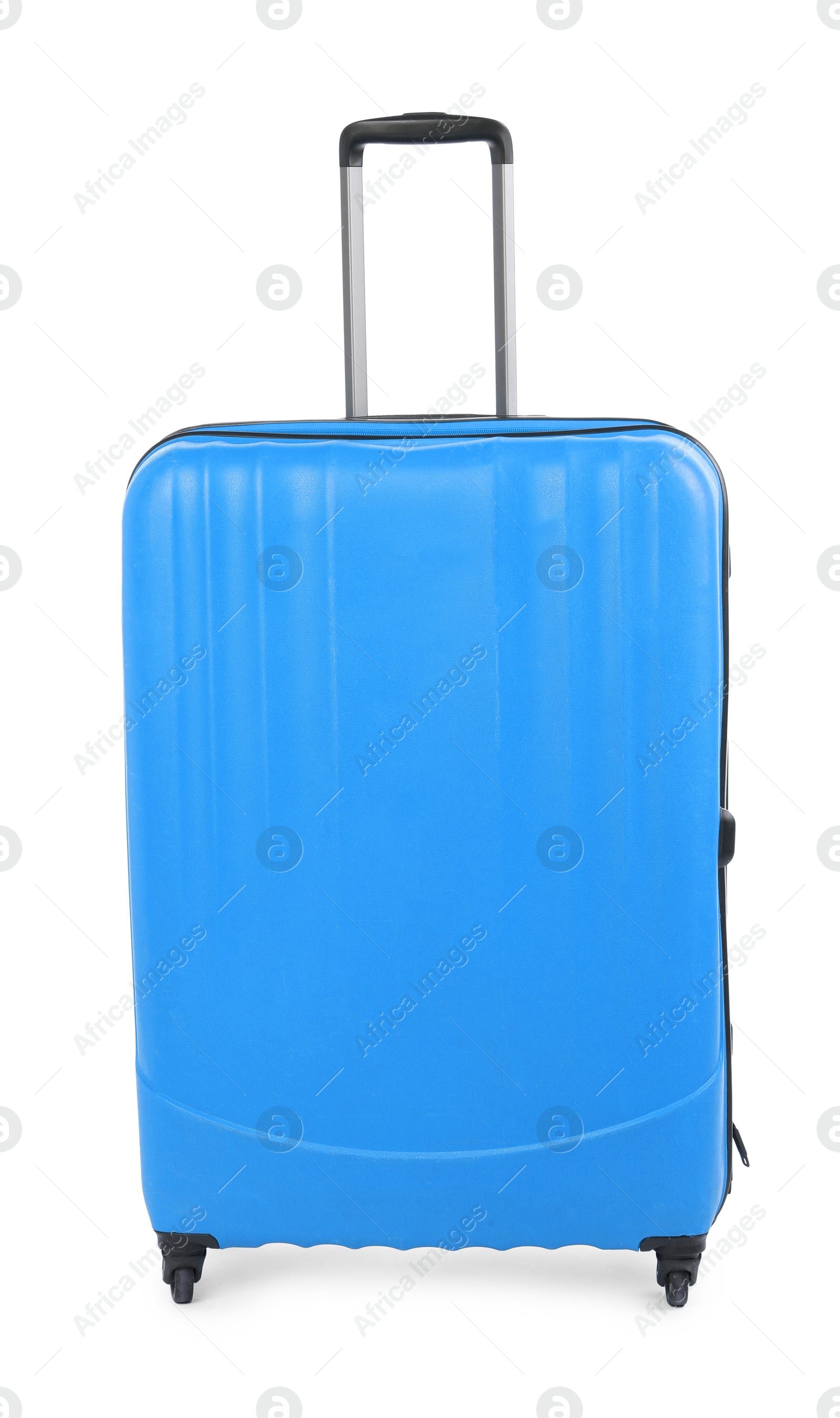 Image of One light blue suitcase isolated on white