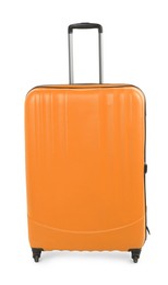 Image of One closed orange suitcase isolated on white